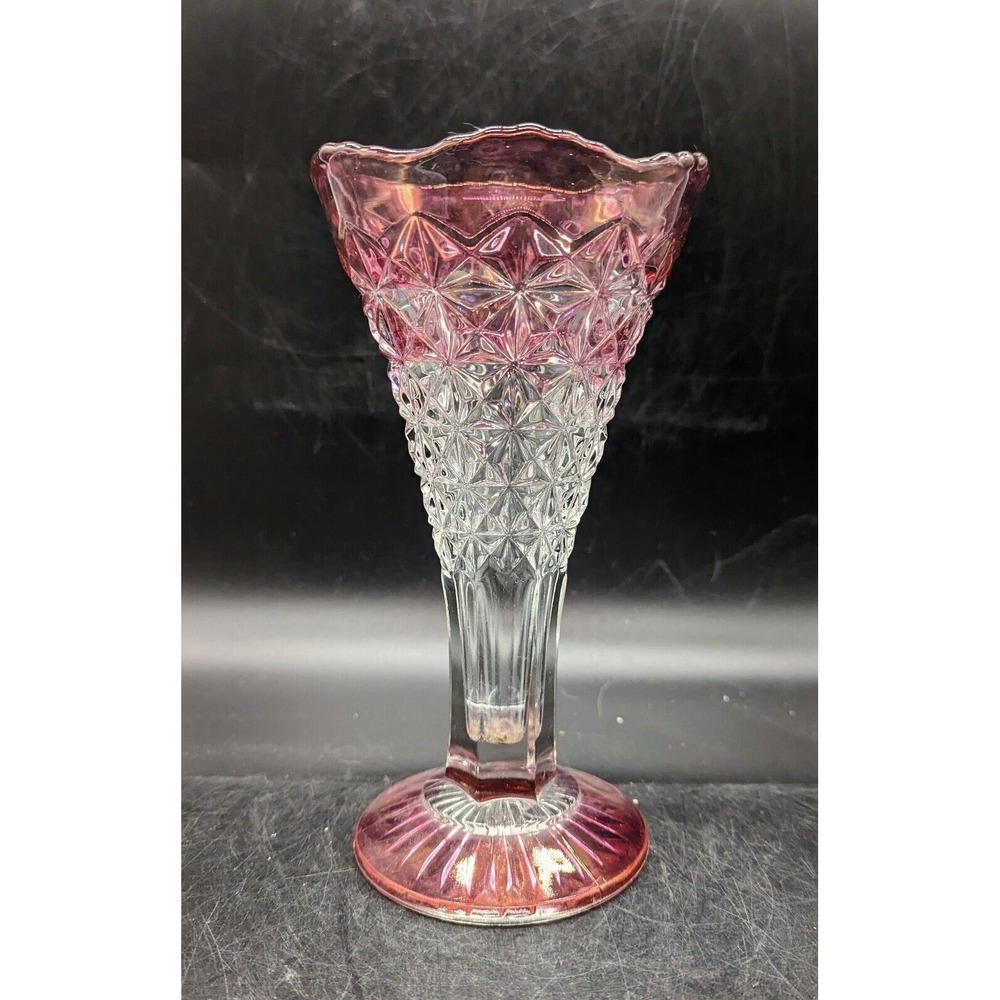 Vintage U.S. Glass Tiffin Williams Vase Stained Cranberry 8.25" Diamondpoint